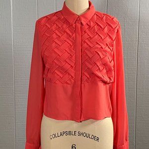 ASOS Hot Pink Semi Sheer Cropped Pleated Top Shirt